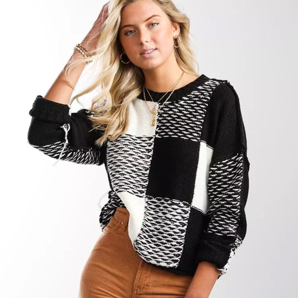 Gilded Intent Black And White Patchwork Sweater - image 1